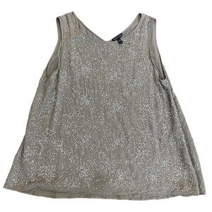 Eileen Fisher Tan Beaded Silk Top Large
